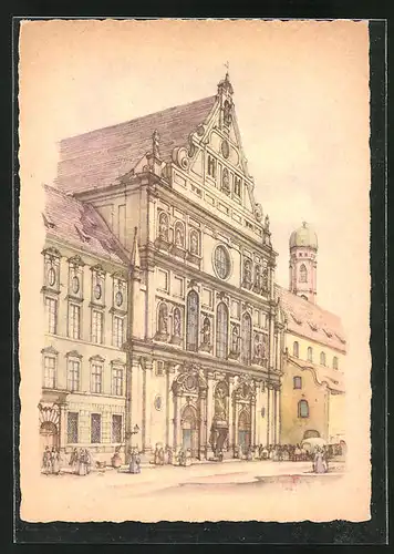 Künstler-AK München, Blick zur Michaels-Hofkirche