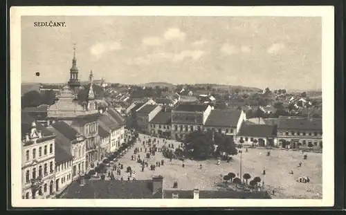 AK Sedlcany, Marktplatz aus der Vogelschau