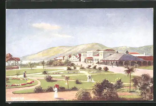 Künstler-AK Santos, Guaruia-Novo Hotel