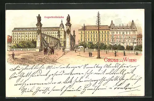 Lithographie Wien, Partie an der Augartenbrücke