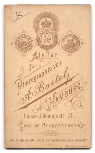 Fotografie A. Bartel, Hamburg, Gr. Johannisstr. 21, Portrait Herr im Anzug mit Zwirbelbart