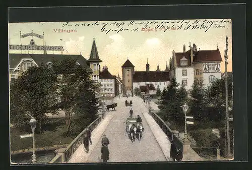 AK Villingen, Pferdekutsche am Eingang zur Stadt