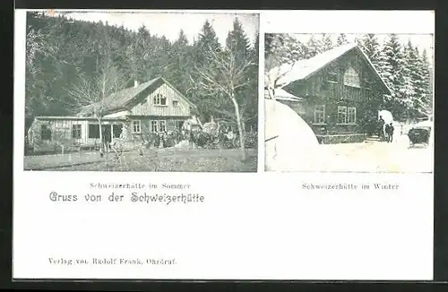 AK Oberhof, am Gasthof Schweizerhütte im Sommer und Winter