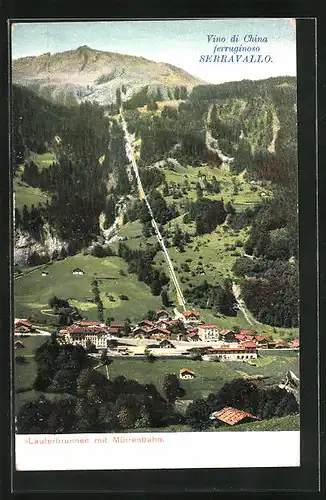 AK Lauterbrunnen, Teilansicht mit Mürrenbahn, Vino die China ferruginoso Serravallo