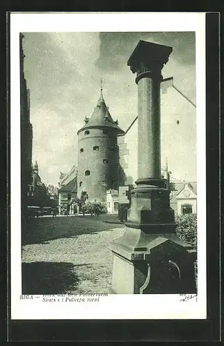 AK Riga, Säule mit Blick zum Pulverturm