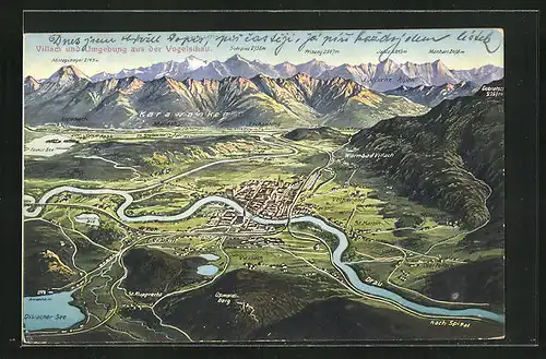 AK Villach, Landkarte mit dem Ort und Umgebung