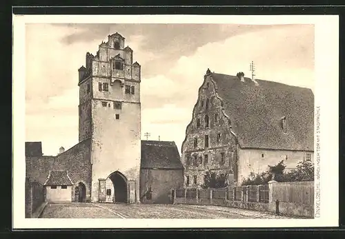AK Dinkelsbühl, Nördlinger Tor mit Stadtmühle