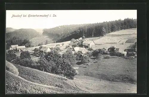 AK Neudorf bei Hinterhermsdorf, Totalansicht aus der Vogelschau