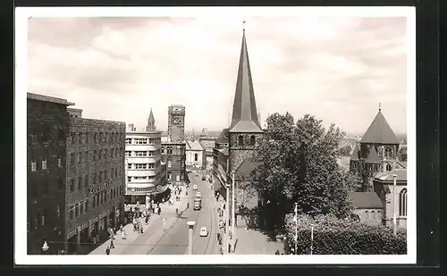 AK Essen /Ruhr, Kettwiger Strasse, Münsterkirche und Rathausturm