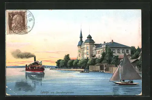 AK Leoni, Uferpartie mit einlaufendem Fährschiff