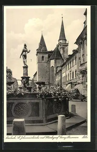 AK Ansbach /Mfr., St. Johanniskirche mit Markgraf Georg Brunnen