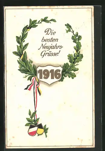 AK Jahreszahl 1916, Neujahrsgrüsse, Zweibund
