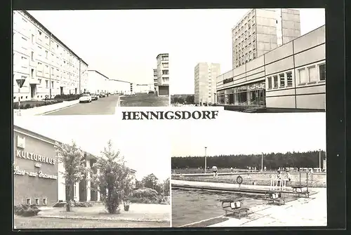 AK Henningsdorf, Kaufhalle, Kulturhaus des Stahl- und Walzwerkes, Schwimmbad