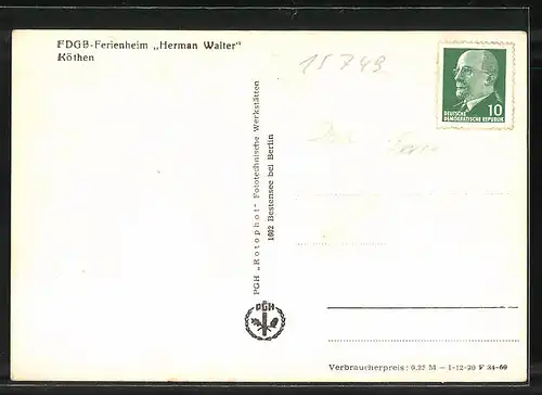 AK Köthen, FDGB-Ferienheim Hermann Walter