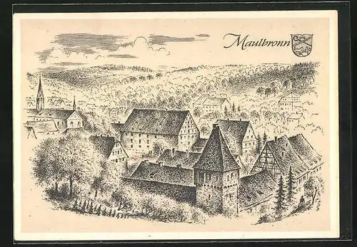 Künstler-AK Maulbronn /Baden Württemberg, Teilansicht