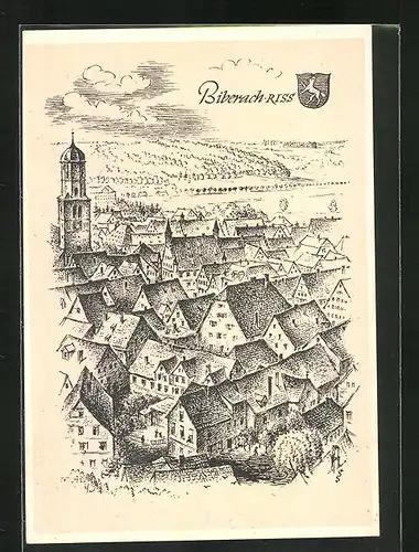 Künstler-AK Biberach a. d. Riss /Baden Württemberg, Teilansicht