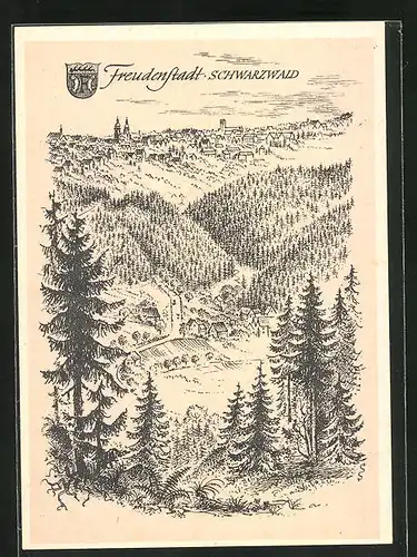 Künstler-AK Freudenstadt i. Schwarzwald /Baden Württemberg, Panorama
