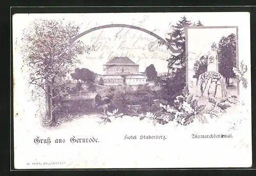 AK Gernrode, Hotel stubenberg, Bismarckdenkmal