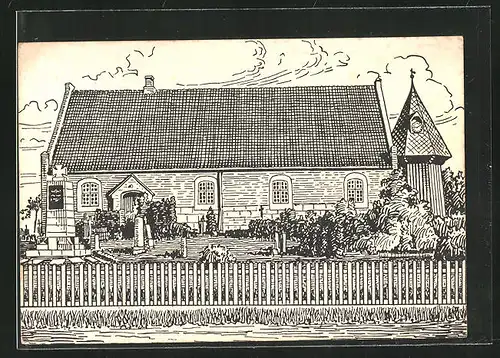 AK Ockholm, Kirche mit Friedhof und Kriegerdenkmal
