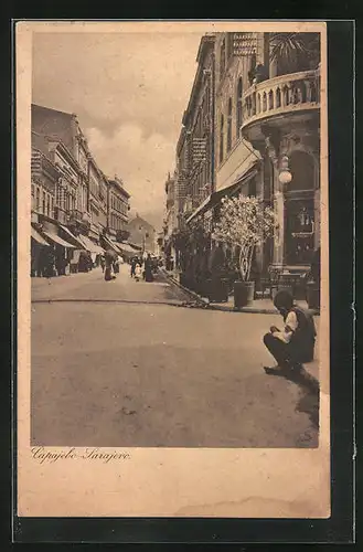 AK Sarajewo, Strassenpartie mit Gebäudeansicht