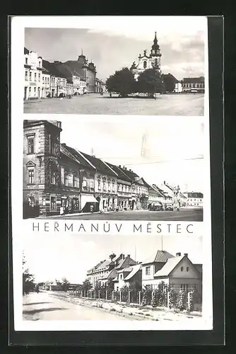 AK Hermanuv Mestec, Hauptplatz, Strassenpartie im Zentrum