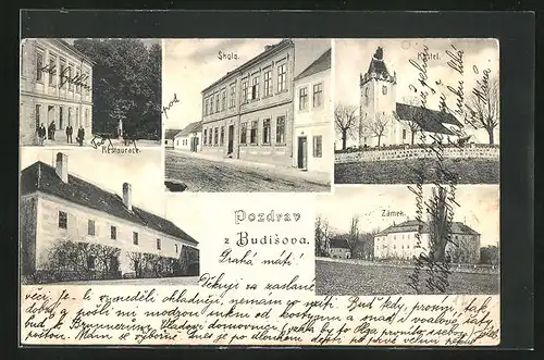 AK Budisov, Restaurace, Skola, Zámek, Kostel