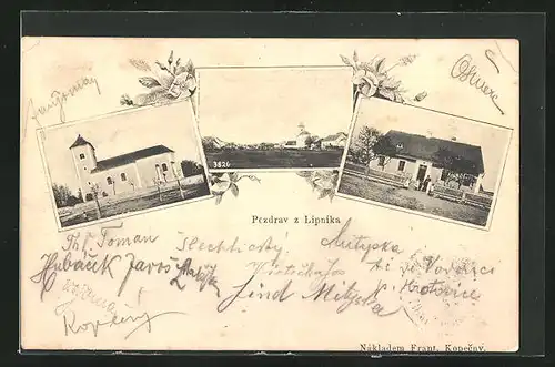 AK Lipnik, Kirche, Familie vor ihrem Haus