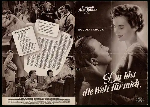 Filmprogramm IFB Nr. 2116, Du bist die Welt für mich, Rudolf Schock, Dagny Servaes, Fritz Imhoff, Regie: Ernst Marischka