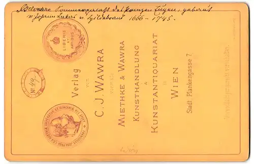 Fotografie C. W. Wawra, Wien, Plankegasse 7, Ansicht Wien, Belvedere Partie mit Teich