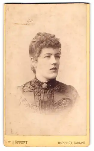 Fotografie W. Höffert, Dresden, See-Strasse 10, Portrait junge Dame mit Kragenbrosche