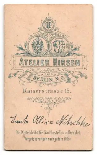 Fotografie Atelier Hirsch, Berlin-NO, Kaiserstrasse 15, Portrait junge Dame mit Halskette