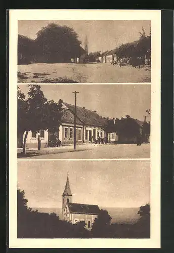 AK Cajkovice, Ortspartie, Gebäudeansicht, Kirche
