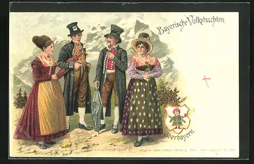 Lithographie Oberbayern, Bürger in bayerischer Tracht