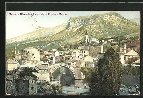 AK Mostar, Römerbrücke mit serbischer Kirche