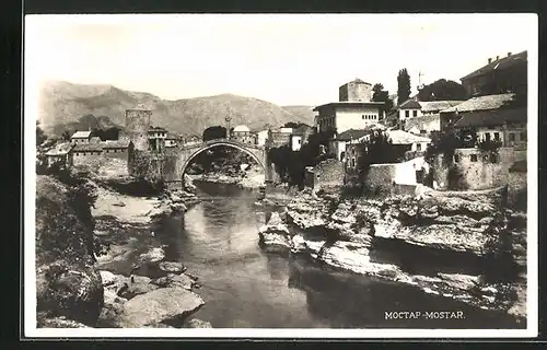 AK Mostar, Ortsansicht mit Narentabrücke