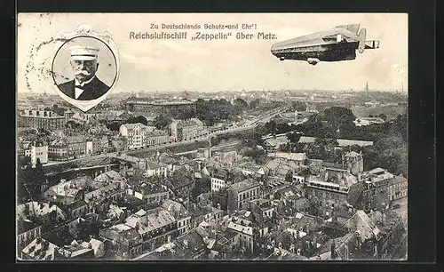 AK Metz, Reichsluftschiff Zeppelin über der Stadt