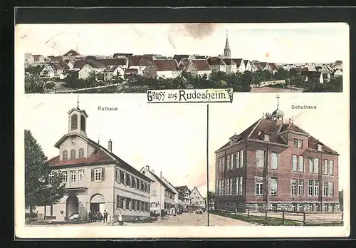 AK Rutesheim, Teilansicht, Rathaus, Schulhaus