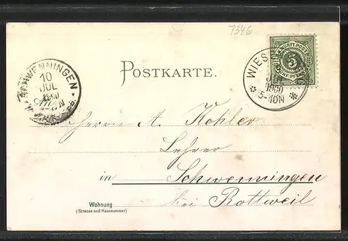 Lithographie Wiesensteig, Gasthaus zur Post, Papiermühle, Drackenstein