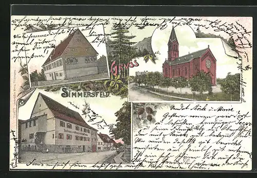 AK Simmersfeld, Gasthaus zum Hirsch, Kirche, Pfarrhaus