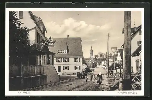 AK Nattheim, Hauptstrasse mit Metzgerei & Blick zur Kirche