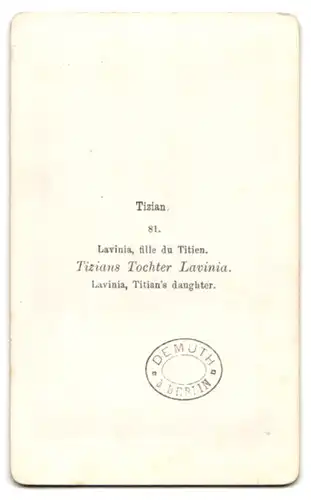 Fotografie Demuth, Berlin, Gemälde: Tizians Tochter Lavinia nach Tizian