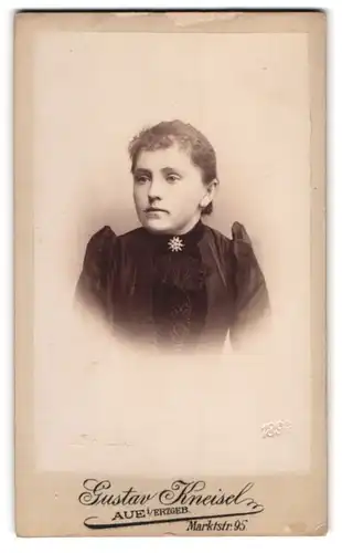 Fotografie Gustav Kneisel, Aue i /Erzgeb., Marktstrasse 95, Portrait junge Dame mit zurückgebundenem Haar