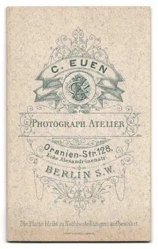 Fotografie C. Euen, Berlin-SW, Oranien-Strasse 128, Portrait bürgerlicher Herr mit Zwirbelbart