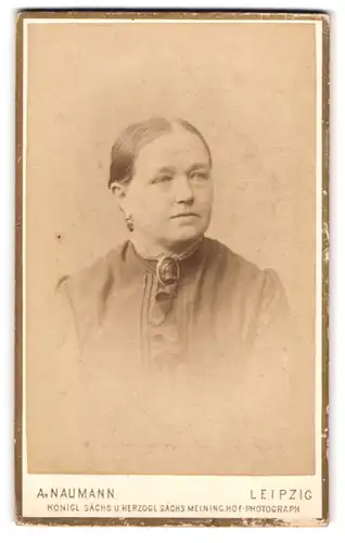 Fotografie A. Naumann, Leipzig, Dorothenstrasse, Portrait Hausfrau mit Schmuck - Brosche