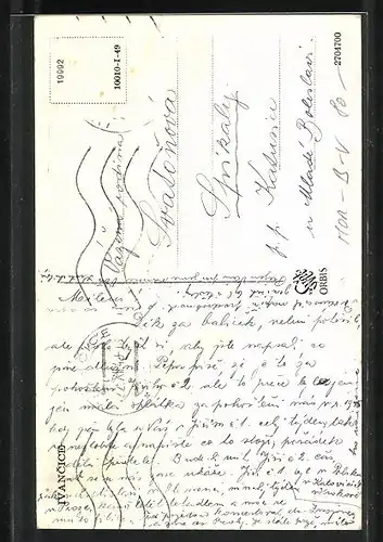 AK Ivancice, Häuserreihe mit Gärten und Kirche