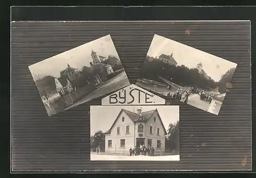 AK Byste, Gasthaus, Strassenpartie mit Gebäudeansicht, Ortspartie