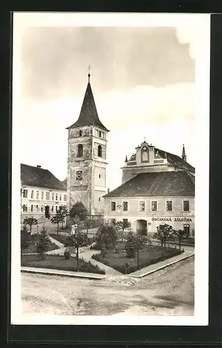 AK Cernovice u Tábora, Obcanská Zálozna, Platz im Zentrum