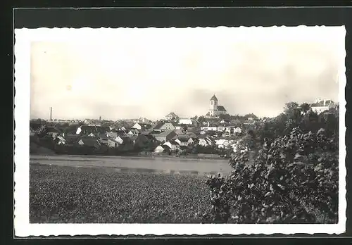 AK Plumlov, Panoramablick auf die Ortschaft