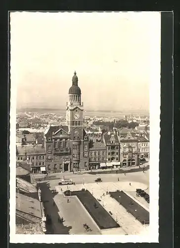 AK Prostejov, Celkovy pohled, Rathaus aus der Vogelschau