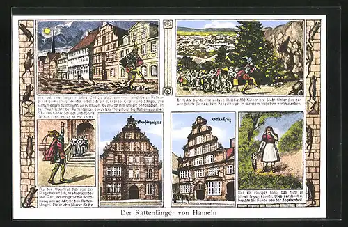 Künstler-AK Hameln, Gasthaus Rattenkrug, Rattenfängerhaus, Der Rattenfänger von Hameln